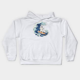 Japanese wave surfing cat Kids Hoodie